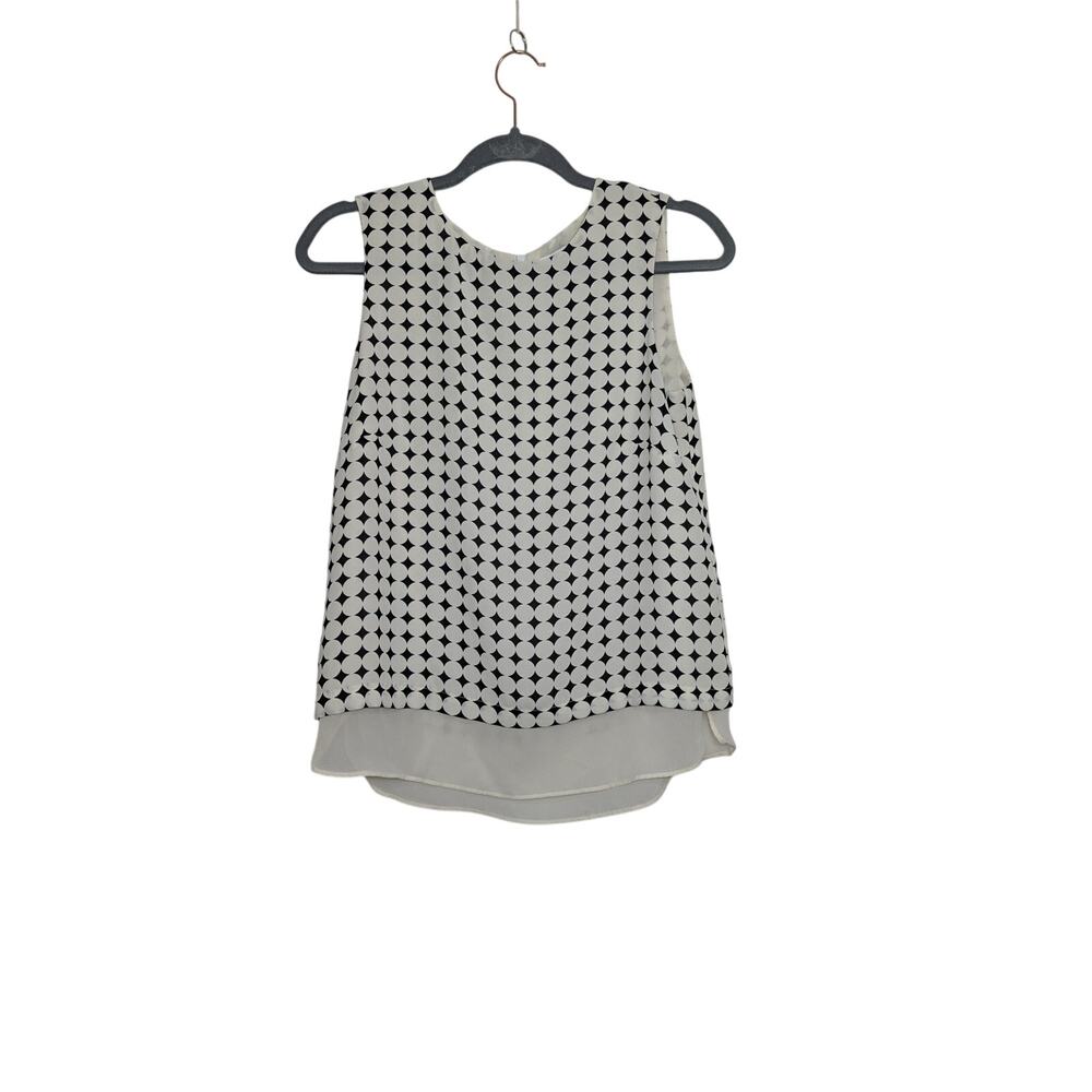 Women's Rose & Olive Black & Cream Sleeveless Blouse Sheer Layered Hem Size S